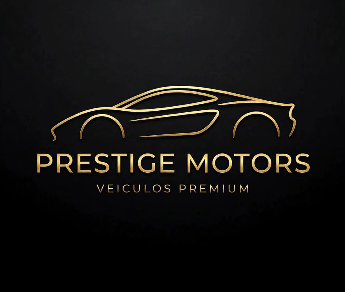 Logo da Prestige Motors: silhueta dourada de um carro esportivo sobre fundo preto